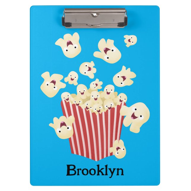 Cute funny jumping popcorn cartoon clipboard (Front)