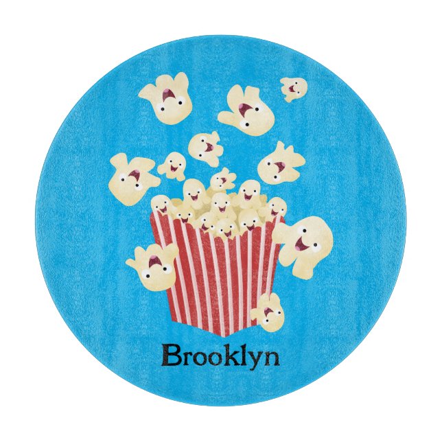Cute funny jumping popcorn cartoon cutting board (Front)