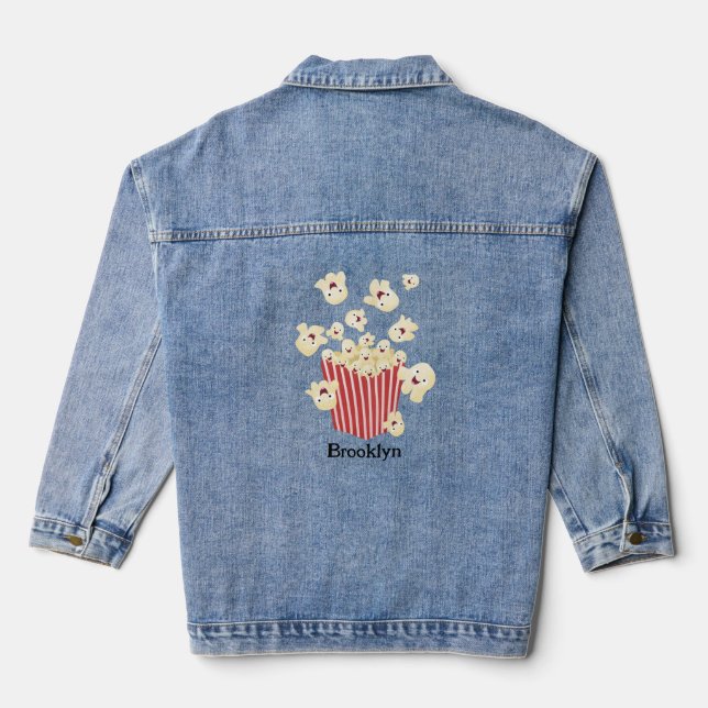 Cute funny jumping popcorn cartoon denim jacket (Back)