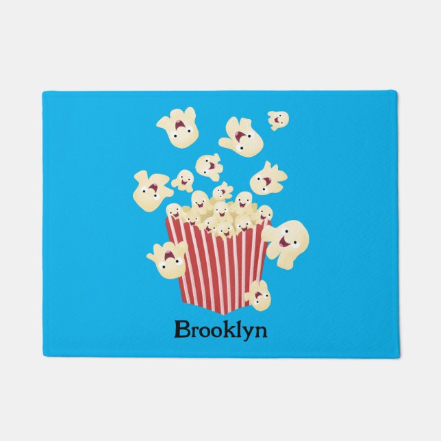 Cute funny jumping popcorn cartoon doormat (Front)