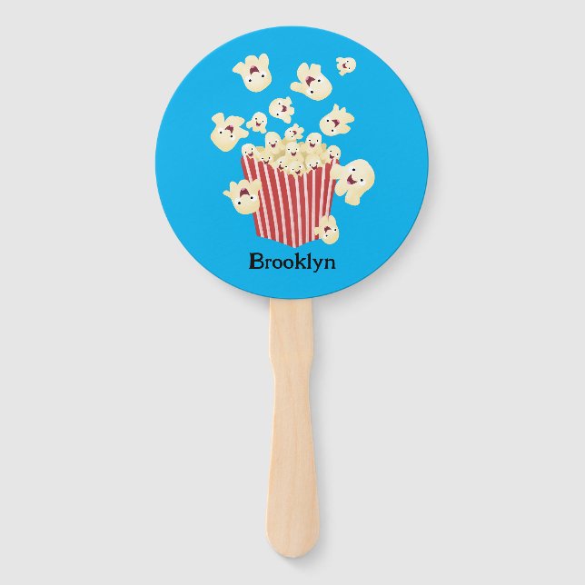Cute funny jumping popcorn cartoon hand fan (Front)