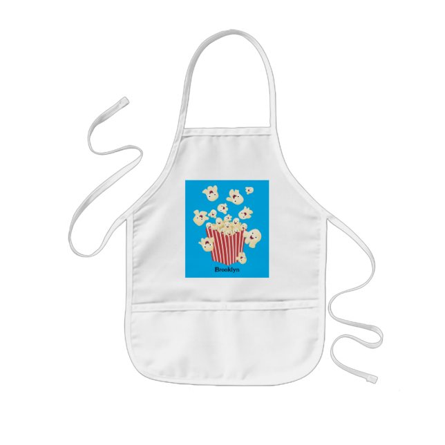 Cute funny jumping popcorn cartoon kids apron (Front)