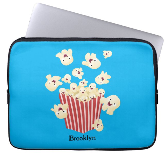 Cute funny jumping popcorn cartoon laptop sleeve (Front)