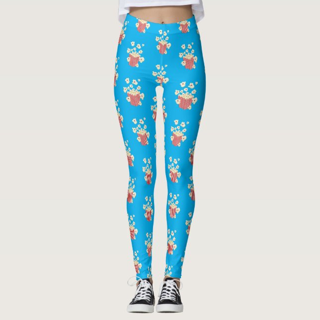 Cute funny jumping popcorn cartoon leggings (Front)