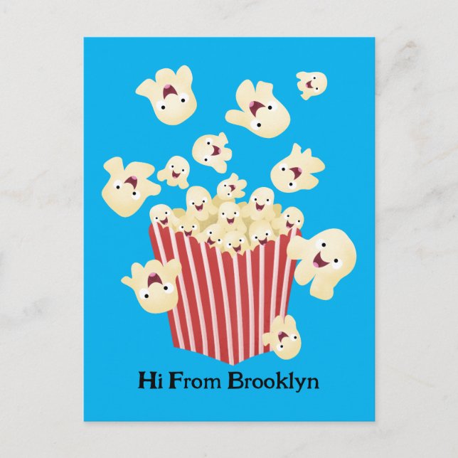 Cute funny jumping popcorn cartoon postcard (Front)