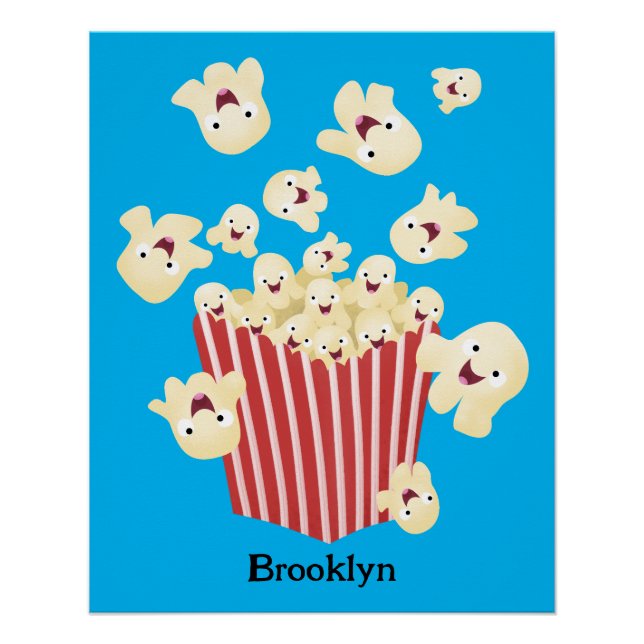 Cute funny jumping popcorn cartoon poster (Front)