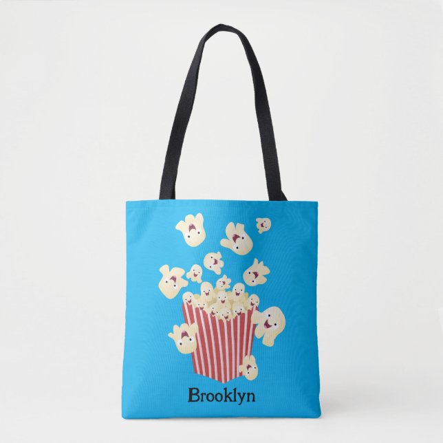 Cute funny jumping popcorn cartoon tote bag (Front)