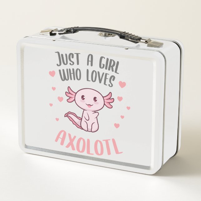 Cute Funny Just a girl who loves axolotl Metal Lunch Box (Back)