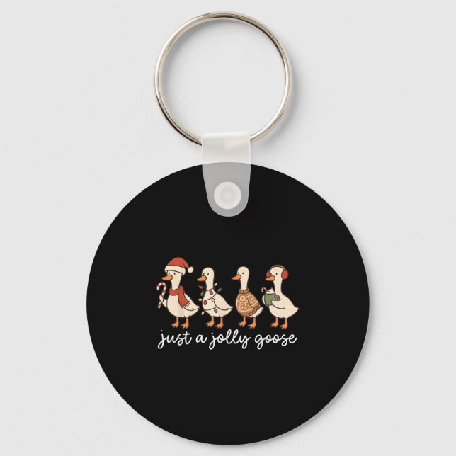 Cute Funny Just A Jolly Goose Silly Santa Hot Coco Key Ring (Front)