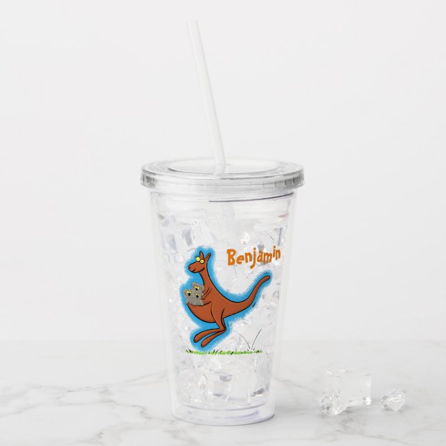 Cute funny kangaroo and koalas cartoon acrylic tumbler (Front Ice)