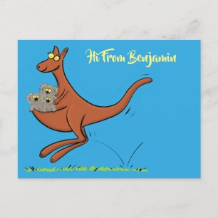 Cute funny kangaroo and koalas cartoon card