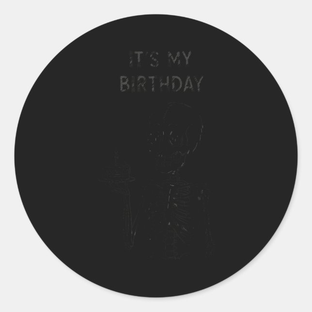 Cute Funny Kawaii Skeleton Birthday Skull Happy Wo Classic Round Sticker (Front)