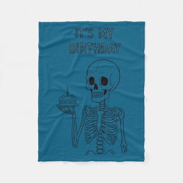 Cute Funny Kawaii Skeleton Birthday Skull Happy Wo Fleece Blanket (Front)