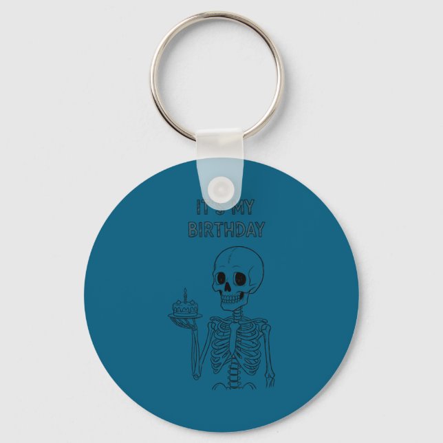 Cute Funny Kawaii Skeleton Birthday Skull Happy Wo Key Ring (Front)