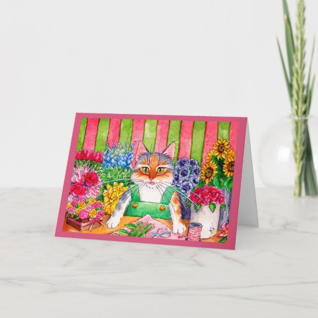 Cute funny kitten cat flower greeting or note card (Front)