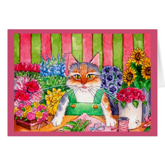 Cute funny kitten cat flower greeting or note card
