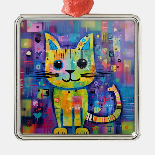 Cute Funny Kitty Cat Mixed Media Animal Pet Metal Tree Decoration (Front)