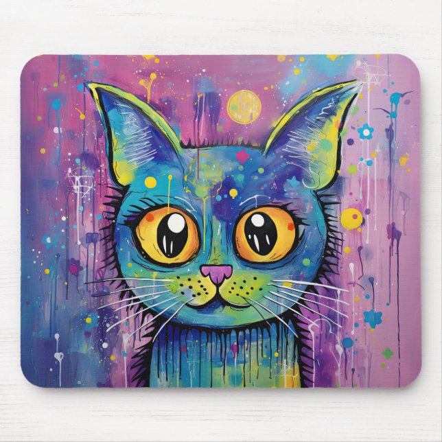 Cute Funny Kitty Cat Mixed Media Animal Pet Mouse Mat (Front)