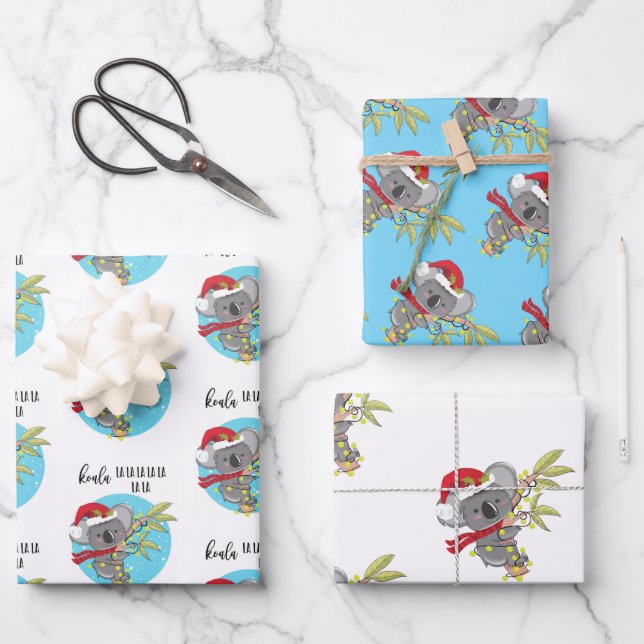 cute funny koala Christmas card fa la Australia Wrapping Paper Sheet (Front)