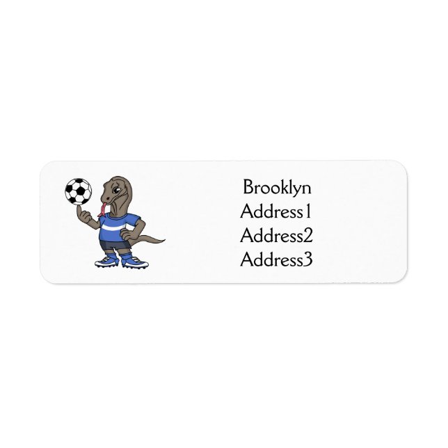 Cute funny Komodo dragon playing soccer cartoon (Front)
