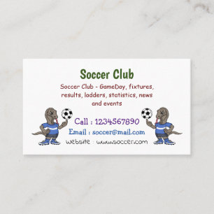 Cute funny Komodo dragon playing soccer cartoon Business Card
