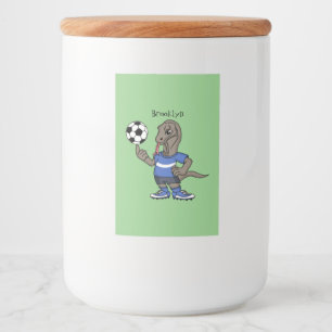 Cute funny Komodo dragon playing soccer cartoon Food Label