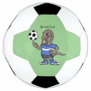 Cute funny Komodo dragon playing soccer cartoon Football