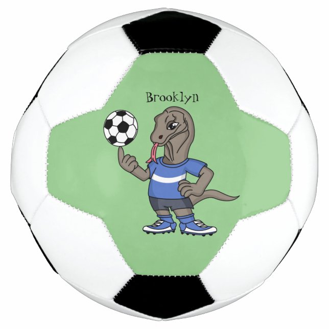 Cute funny Komodo dragon playing soccer cartoon Football (Front)