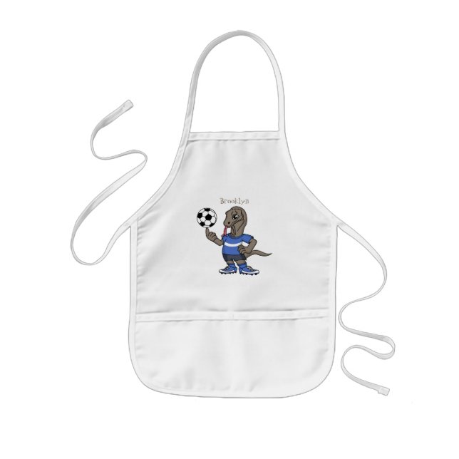 Cute funny Komodo dragon playing soccer cartoon Kids Apron (Front)