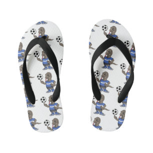 Cute funny Komodo dragon playing soccer cartoon Kid's Flip Flops