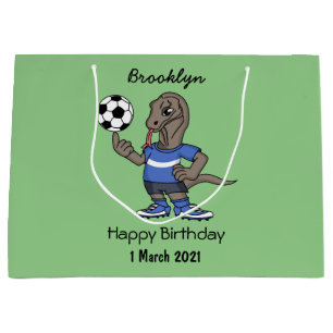 Cute funny Komodo dragon playing soccer cartoon Large Gift Bag