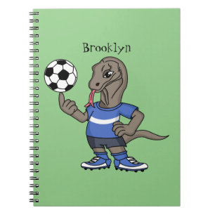 Cute funny Komodo dragon playing soccer cartoon Notebook