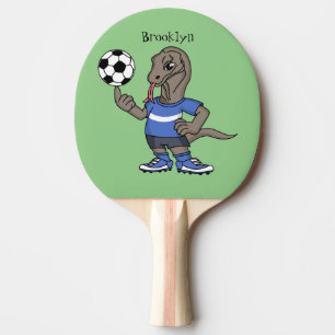 Cute funny Komodo dragon playing soccer cartoon Ping Pong Paddle