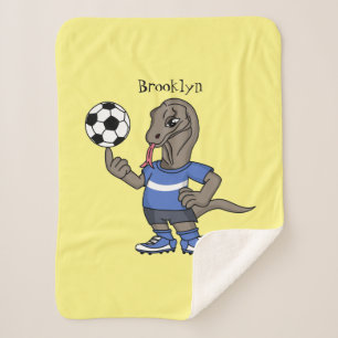 Cute funny Komodo dragon playing soccer cartoon Sherpa Blanket