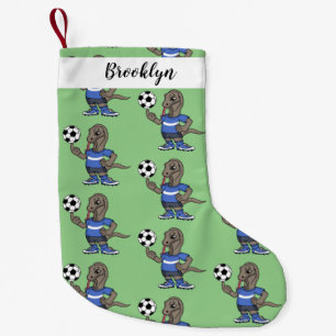 Cute funny Komodo dragon playing soccer cartoon Small Christmas Stocking