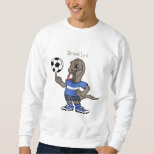 Cute funny Komodo dragon playing soccer cartoon Sweatshirt