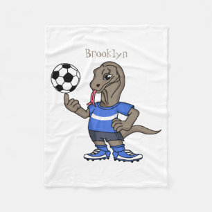 Cute Funny Komodo Dragon Playing Soccer Cartoon T Fleece Blanket