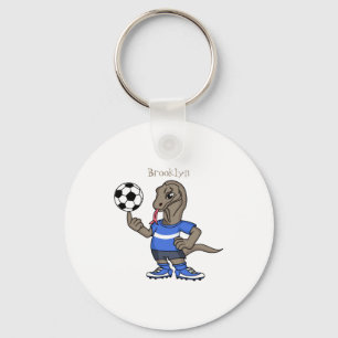 Cute Funny Komodo Dragon Playing Soccer Cartoon T Key Ring