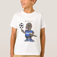 Cute funny Komodo dragon playing soccer cartoon