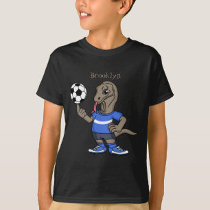 Cute Funny Komodo Dragon Playing Soccer Cartoon T  T-Shirt