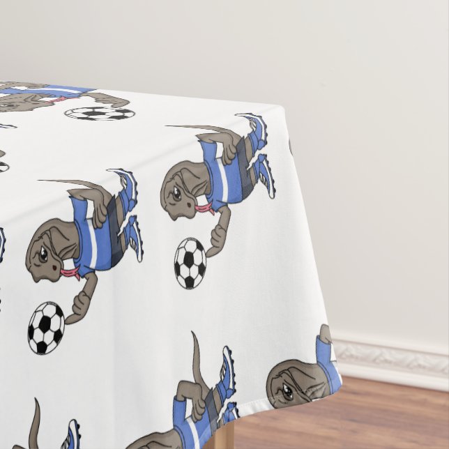 Cute funny Komodo dragon playing soccer cartoon Tablecloth (In Situ)