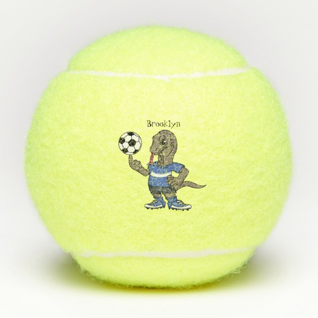 Cute funny Komodo dragon playing soccer cartoon Tennis Balls (Front)