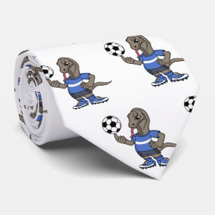 Cute funny Komodo dragon playing soccer cartoon Tie