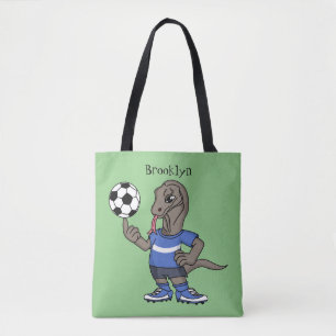 Cute funny Komodo dragon playing soccer cartoon Tote Bag