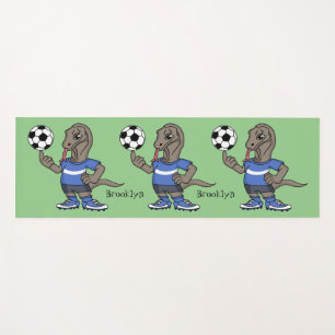 Cute funny Komodo dragon playing soccer cartoon Yoga Mat