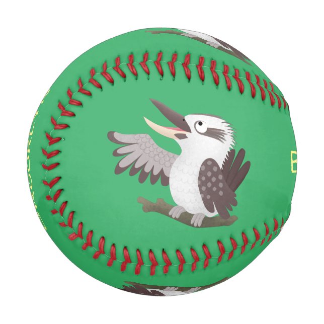Cute funny laughing kookaburra cartoon baseball (Front Left)