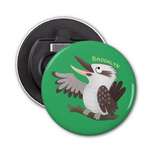 Cute funny laughing kookaburra cartoon bottle opener (Front)