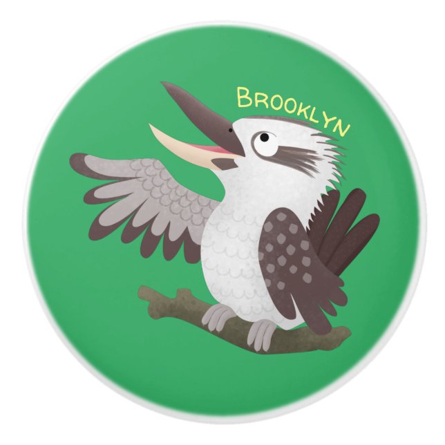 Cute funny laughing kookaburra cartoon ceramic knob (Front)