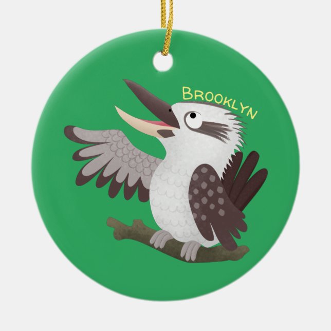 Cute funny laughing kookaburra cartoon ceramic tree decoration (Front)