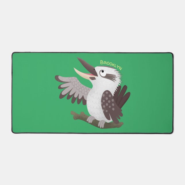 Cute funny laughing kookaburra cartoon desk mat (Front)